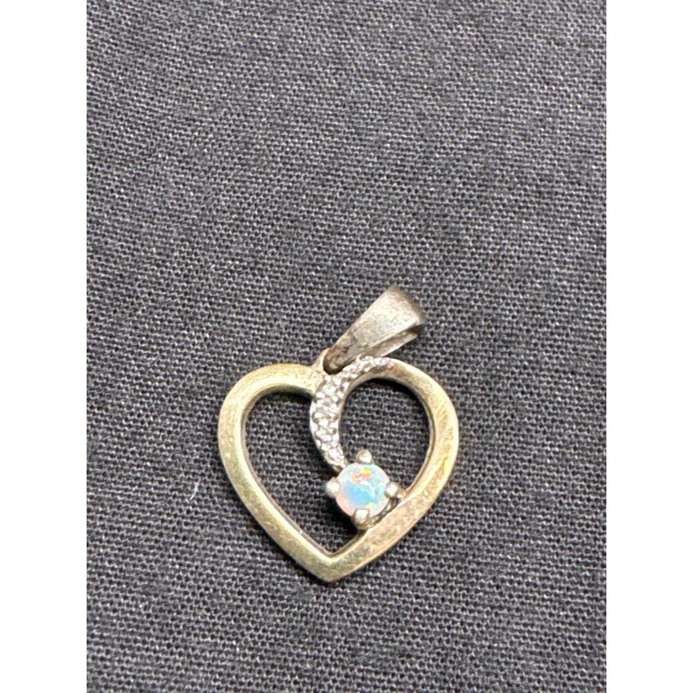 Gold Plated 925 Opal & CZ Heart Pendant With Bail